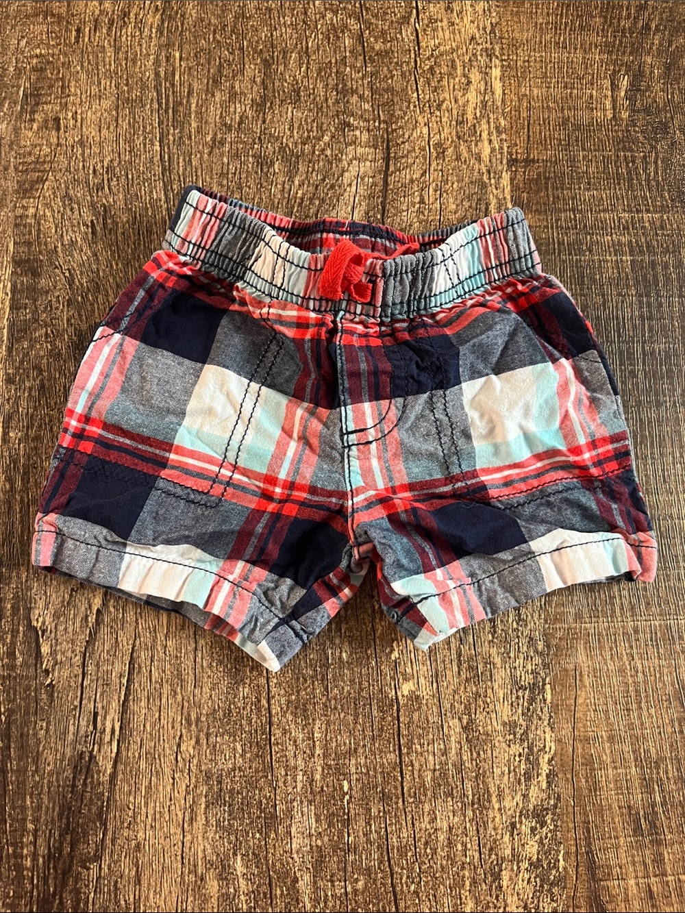 Carter's Plaid Pull-On Shorts in Red, Navy, and Light Blue